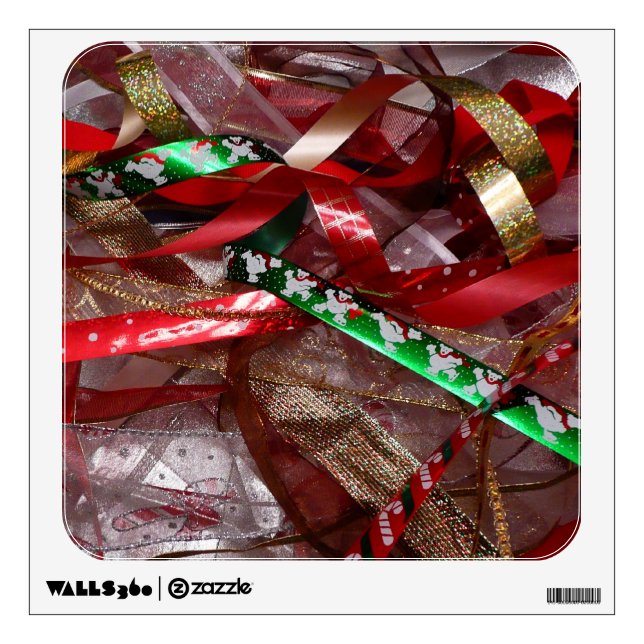 Christmas Ribbons Red Green and Gold Holiday Wall Sticker (Front)