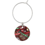 Christmas Ribbons Red Green and Gold Holiday Wine Glass Charm