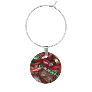 Christmas Ribbons Red Green and Gold Holiday Wine Glass Charm