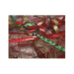 Christmas Ribbons Red Green and Gold Holiday Wood Poster