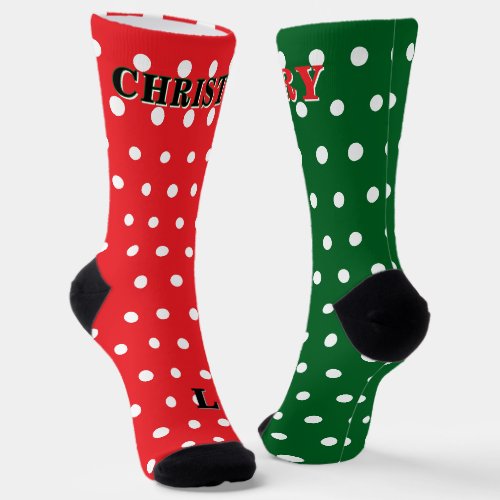 Christmas Right Foot Left Foot Red Green White Dot Socks