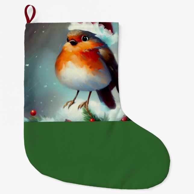 Christmas Robin 1 Large Christmas Stocking (Front)