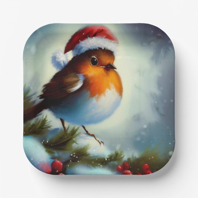 Christmas Robin 3 Paper Plates (Front)