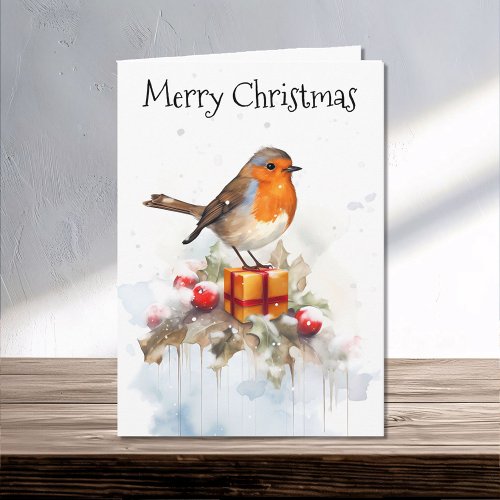 Christmas Robin and Berries in the Snow Family Card