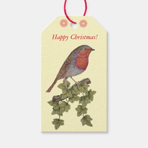 christmas robin and ivy illustration wildlife art gift tags