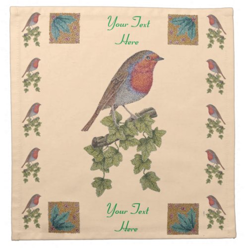 christmas robin and ivy leaf wild birds seasonal cloth napkin