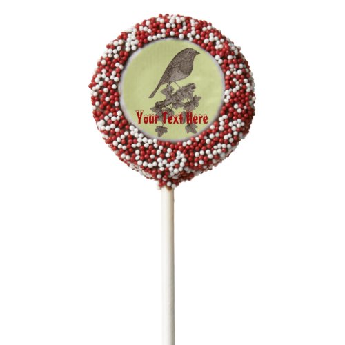 Christmas robin and ivy leaves illustration chocolate covered oreo pop