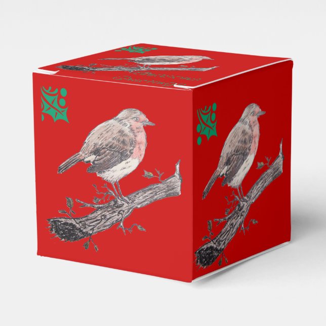 Christmas robin and ivy leaves illustration favor boxes (Front Side)