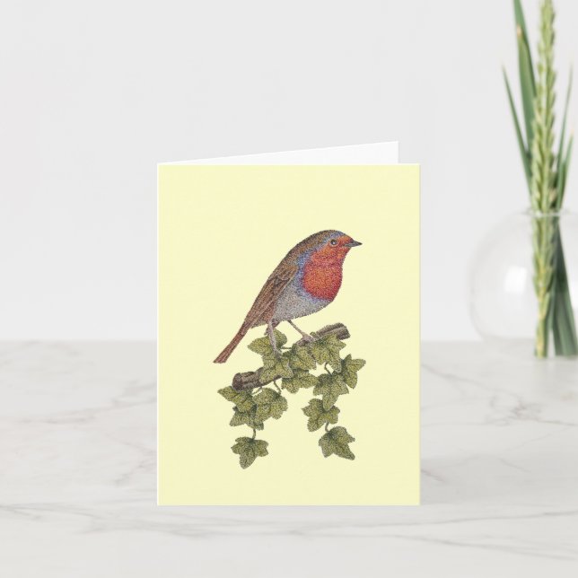 Christmas robin and ivy leaves illustration holiday card (Front)