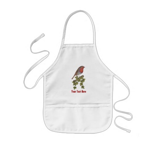 Christmas robin and ivy leaves illustration kids apron