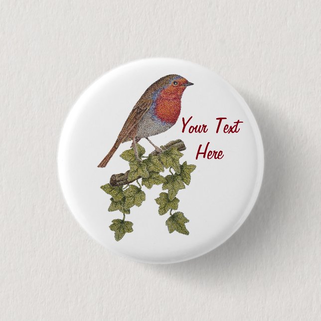 christmas robin and ivy leaves seasonal  button (Front)