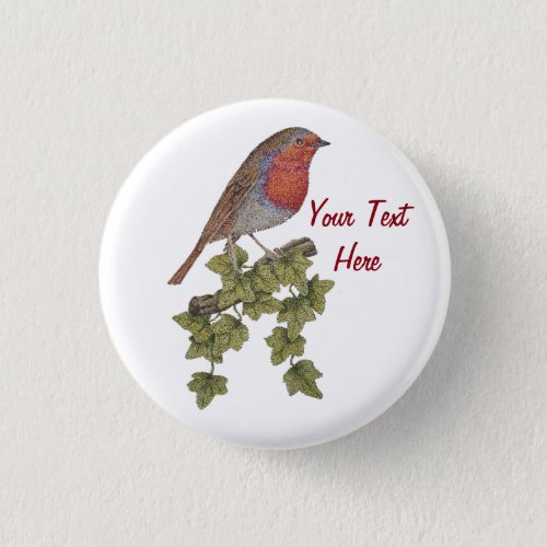 christmas robin and ivy leaves seasonal  button