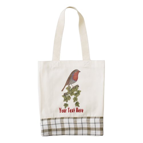 Christmas robin and ivy leaves zazzle HEART tote bag