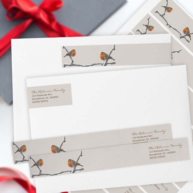 Christmas Robin Bird Holiday Return Address Wrap Around Label (For bird lovers through the Holiday season and beyond. Just add your address details)