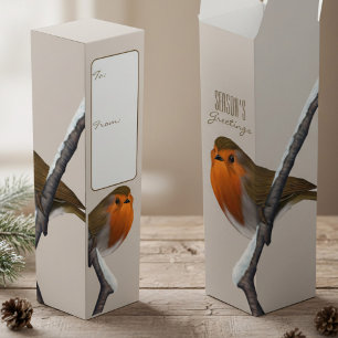 Christmas Robin Bird Season's Greetings Wine Box