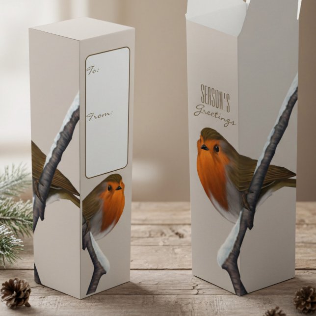 Christmas Robin Bird Season's Greetings Wine Box (Give the gift of wine this holiday season with this festive robin wine box.)