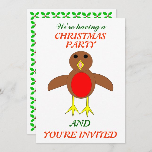 Christmas Robin Custom Party Invites (Front/Back)