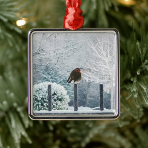 Christmas Robin Metal Ornament