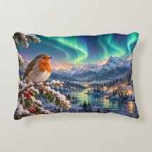 Christmas Robin Northern Lights Winter Wonderland