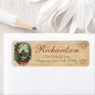 Christmas Robin Old Antique Victorian Scrap Red Label