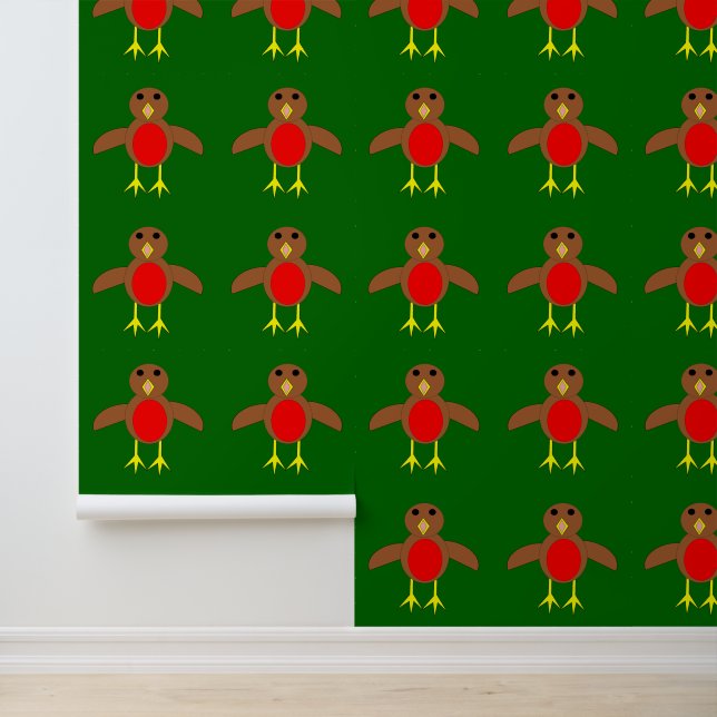 Christmas Robin Patterned Wallpaper (Application)