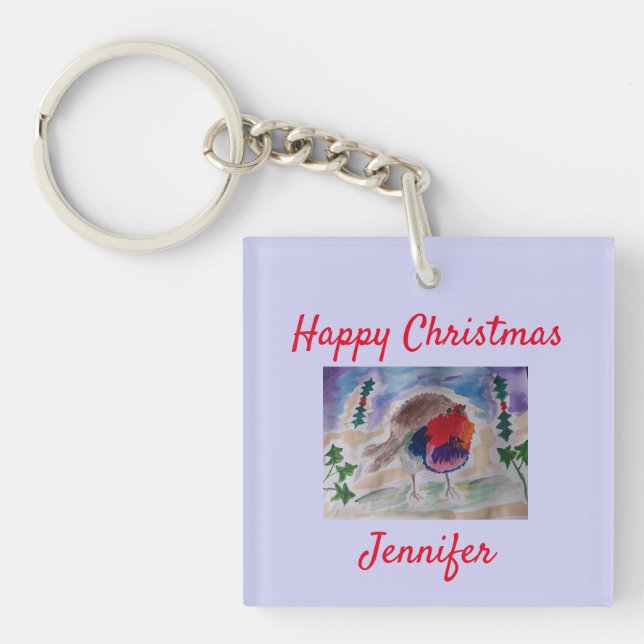 Christmas Robin Personalized Acrylic Key Ring (Front)