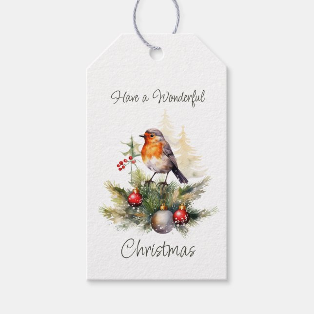 Christmas Robin Pine Baubles Gift Tags (Front)