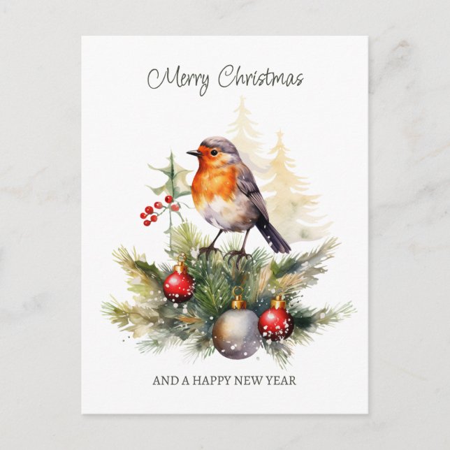 Christmas Robin Pine Baubles Postcard (Front)