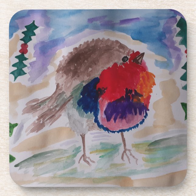 Christmas Robin Plastic Coaster (Front)
