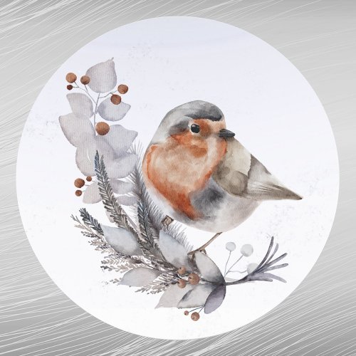 Christmas Robin Redbreast Floral Watercolor Classic Round Sticker