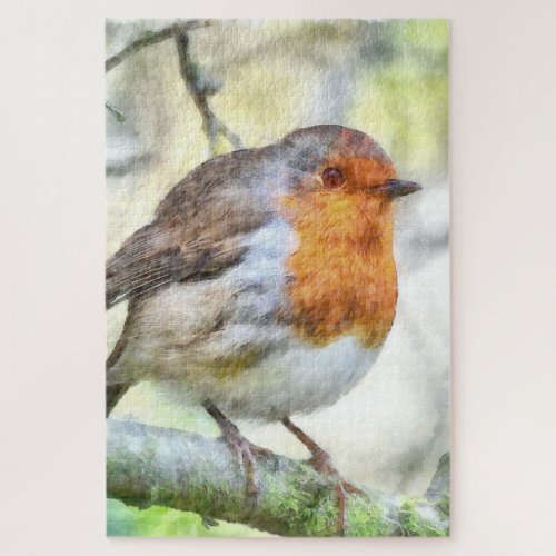 Christmas Robin Redbreast Winter Watercolor Jigsaw Puzzle