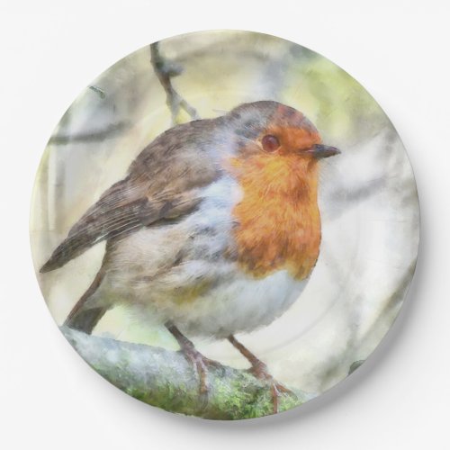 Christmas Robin Redbreast Winter Watercolor Paper Plates