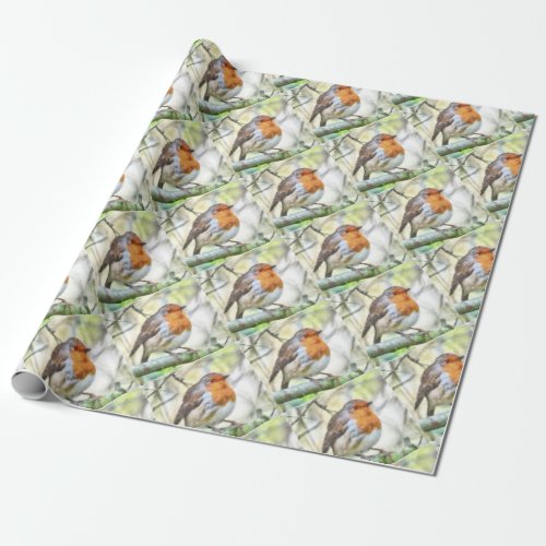 Christmas Robin Redbreast Winter Watercolor Wrapping Paper