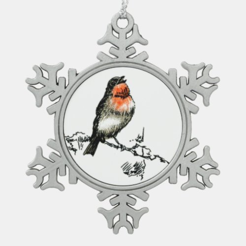 Christmas Robin Snowflake Pewter Christmas Ornament