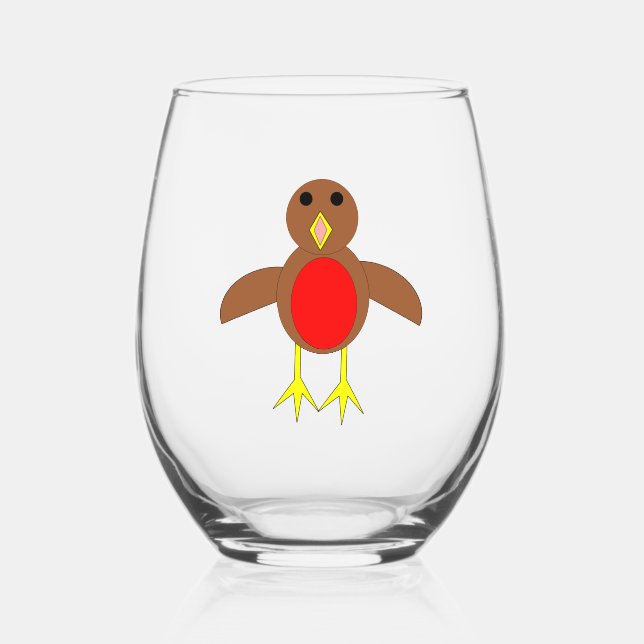 Christmas Robin Stemless Wine Glass (Front)