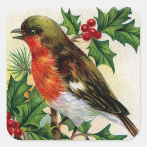 Christmas Robin Vintage Illustration Square Sticker