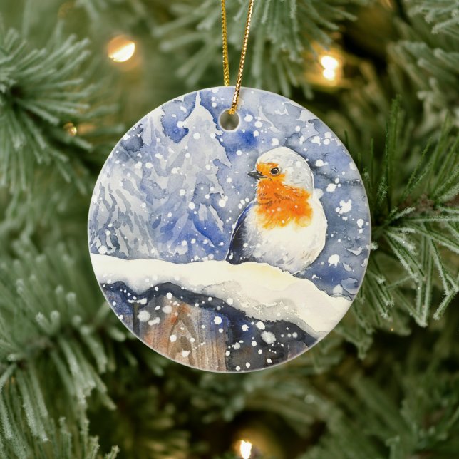 Christmas Robin Winter Holiday Ceramic Ornament (Tree)