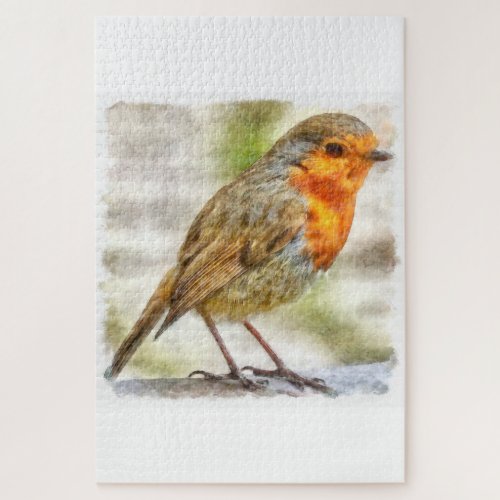 Christmas Robin Winter Watercolor Jigsaw Puzzle