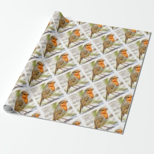 Christmas Robin Winter Watercolor Wrapping Paper