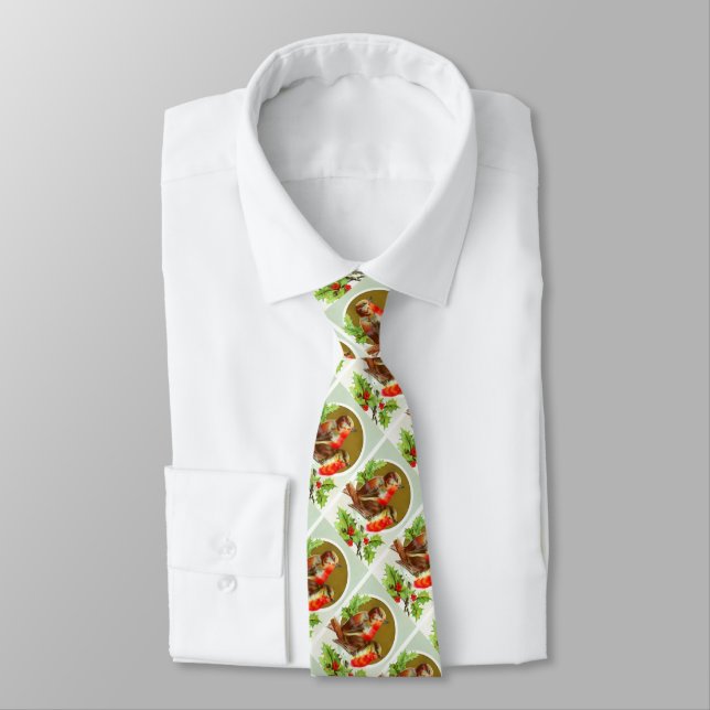 Christmas robins festive fashion neck tie (Tied)