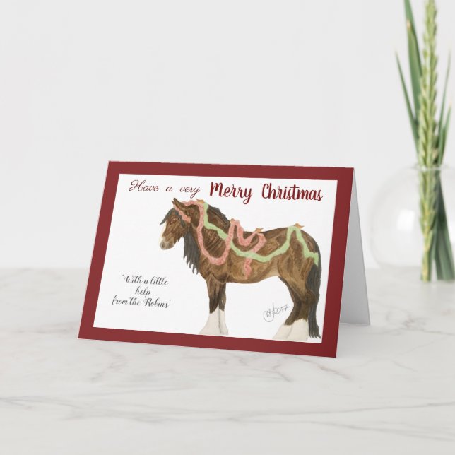 Christmas Robins & Horse Holiday Card (Front)