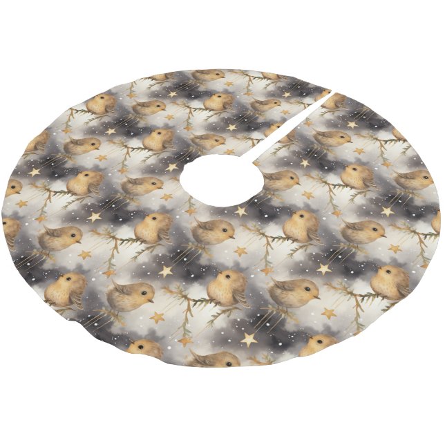 Christmas Robins on a Starry Night Tree Skirt (Angled)