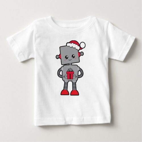 Christmas Robot Cute Robot Santa Hat Gifts Baby T_Shirt