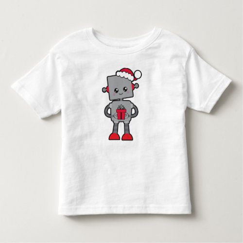 Christmas Robot Cute Robot Santa Hat Gifts Toddler T_shirt