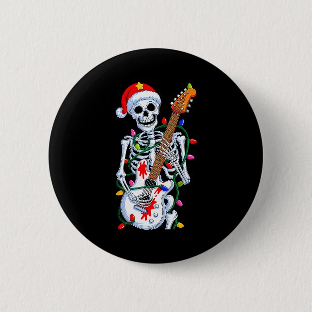 Christmas Rocker Skeleton Santa Rock Hand Xmas Men Button (Front)