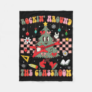 Christmas Rockin' Around The Clroom Teacher Retro Fleece Blanket