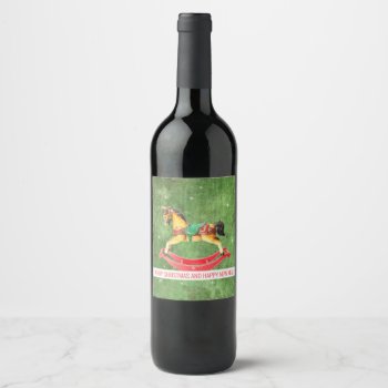 Christmas Rocking Horse Wine Label by camcguire at Zazzle