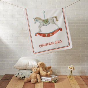 Christmas Rocking Horse With Baby's Name Baby Blanket
