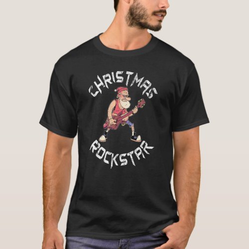 Christmas Rockstar Santa Plays The Guitar Funny Xm T_Shirt