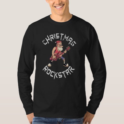 Christmas Rockstar Santa Plays The Guitar Funny Xm T_Shirt